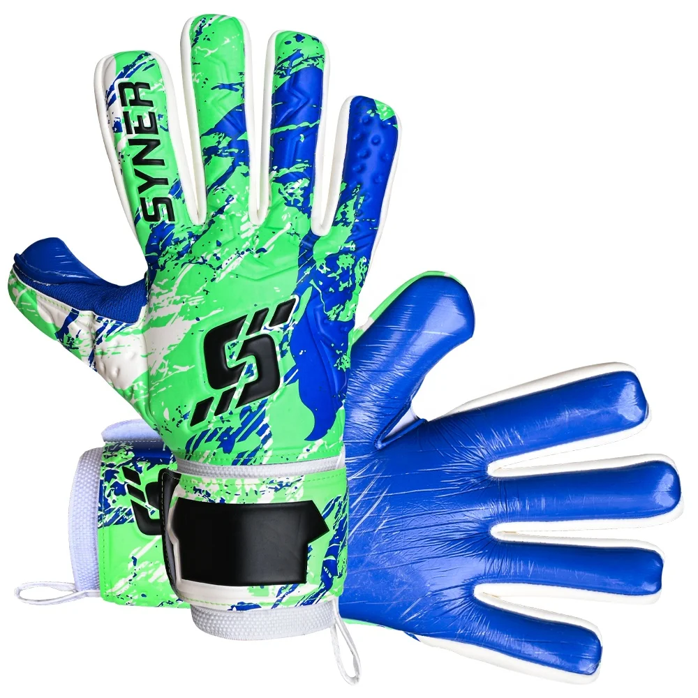 Strong Grip Breathable Blue GK Gloves for Soccer Goalkeepers German Latex Palm with Negative Cut Enhanced Comfort Performance
