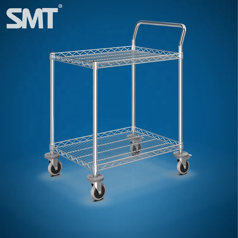 3 Tiers High Quality Cleanroom Mobile utility Storage Cart Stainless Steel SMT Mesh Wire Utility Trolley Cart for Industrial