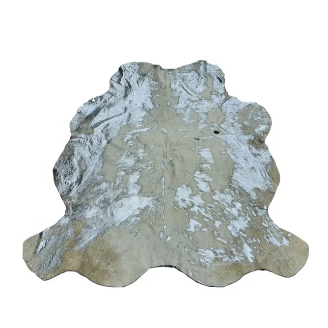 High Quality Trendy Natural Cream/Silver Color Genuine Leather Hair-on Cowhide Cow Skin Rug For Modern Indoor/Outdoor Decoration