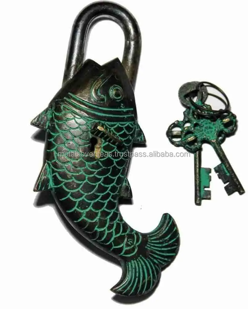 Engraved Design Brass Nautical Style Fish Lock Super Trending Metal Bronze Look High Security for Bank And Doors