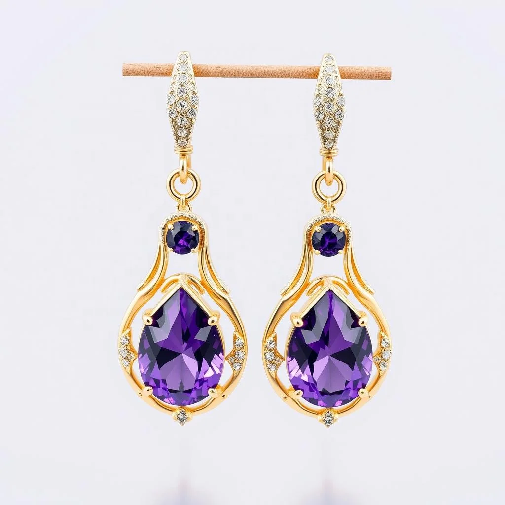 Earing Woman  Silver Korean 925 Trendy Fashion Female Blue  Amethyst Earring 18k Gold Plated