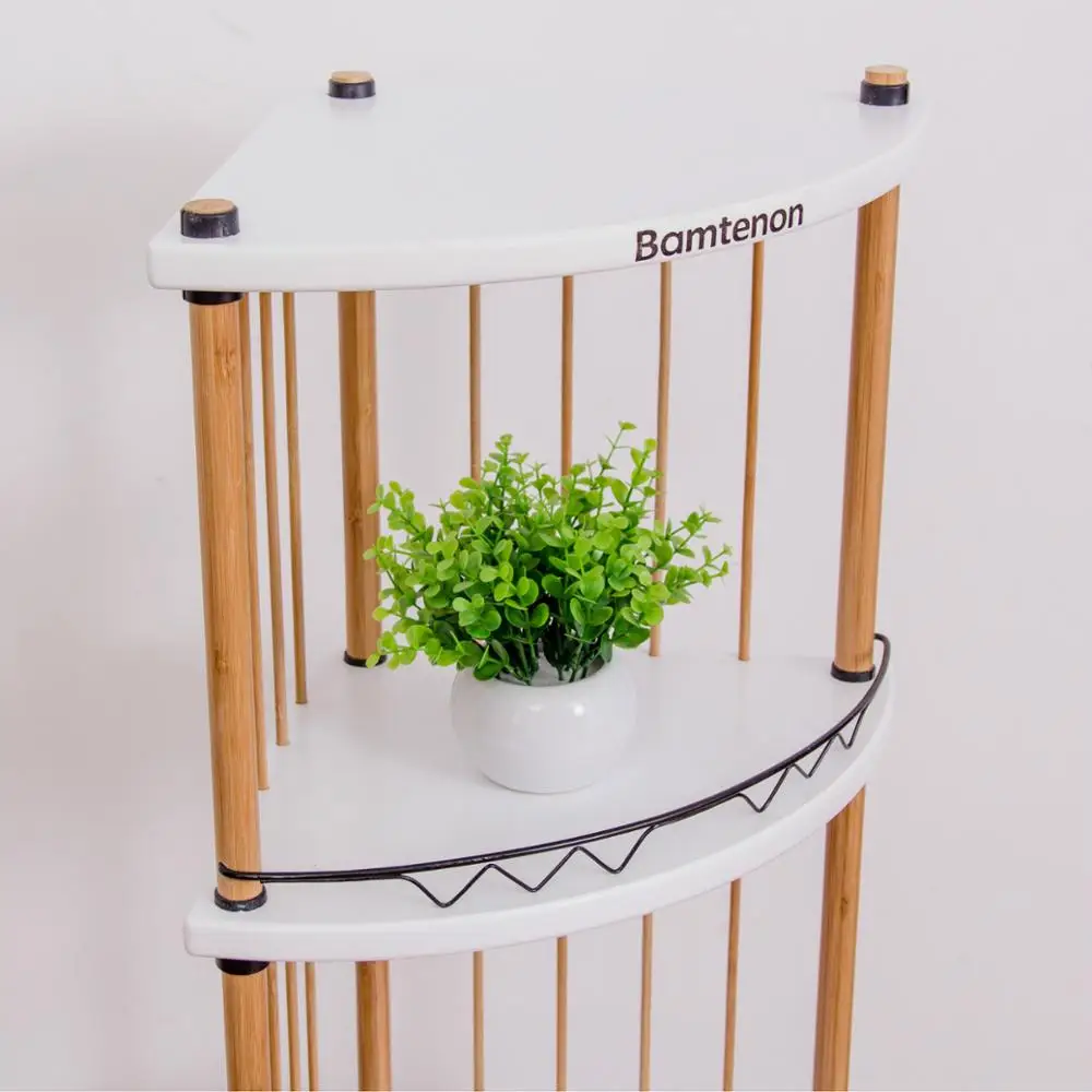 Bamboo corner bookshelf for books sundries & pot plants
