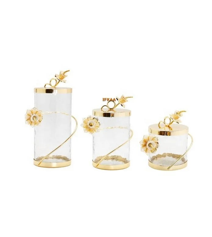 Luxury Metal Glass Canister Modern Designer Food Sealed Canister Metal & Glass Kitchen Canister Home Decor Jars