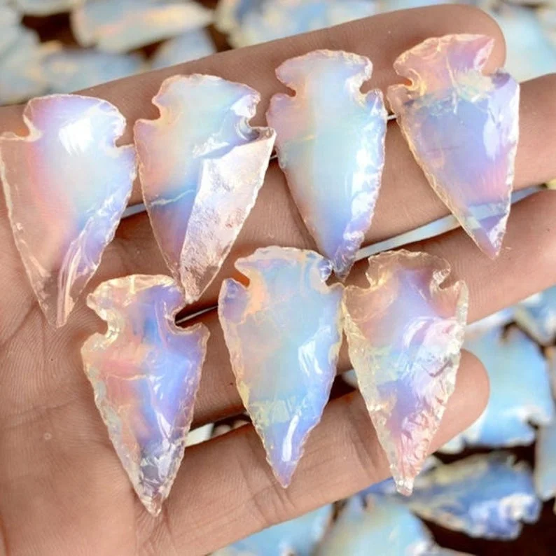 Opalite Arrowhead Crystal Healing Stone Opal Bead Crystal Metaphysical Glass Crescent Arrowhead Shape Gemstone for Jewelry.jpg