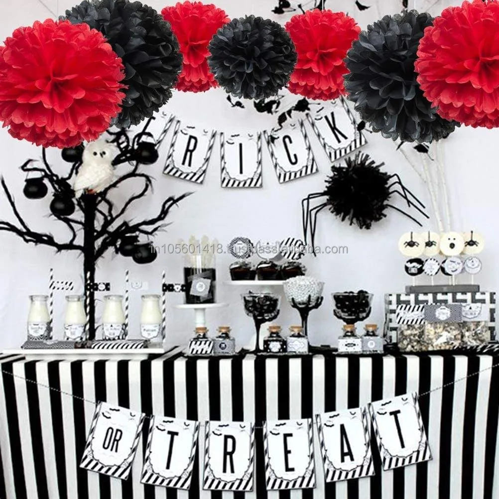 Black and Red Casino Color Tissue Paper Flowers Pom Poms Kits for Theme Party Decoration Ideal from Indian Exporter