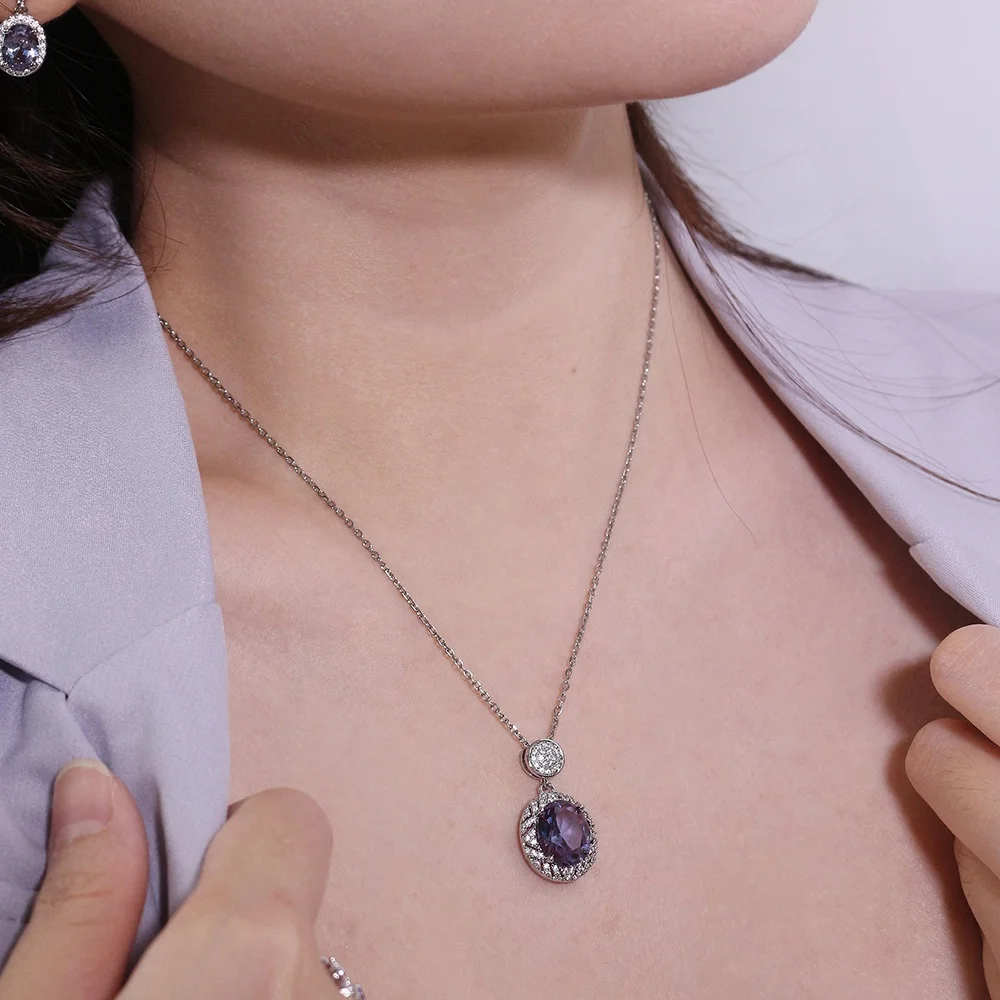 Silver 925 Color Change Alexandrite Gemstone Elegant Big Pendant Necklace Destiny Jewellery New Vintage Women Jewelry 2021