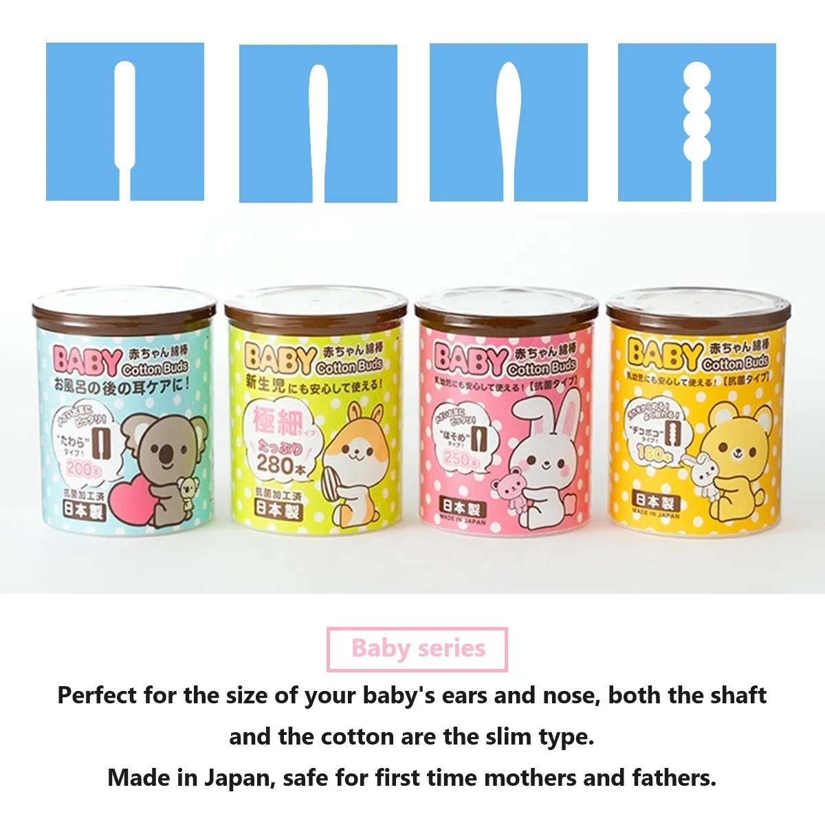 Made in Japan Baby Cotton Swabs Extra Slim Shape 280p Cotton Buds Ear Stick Nose Cleaner for Baby Hot Selling Products 2023