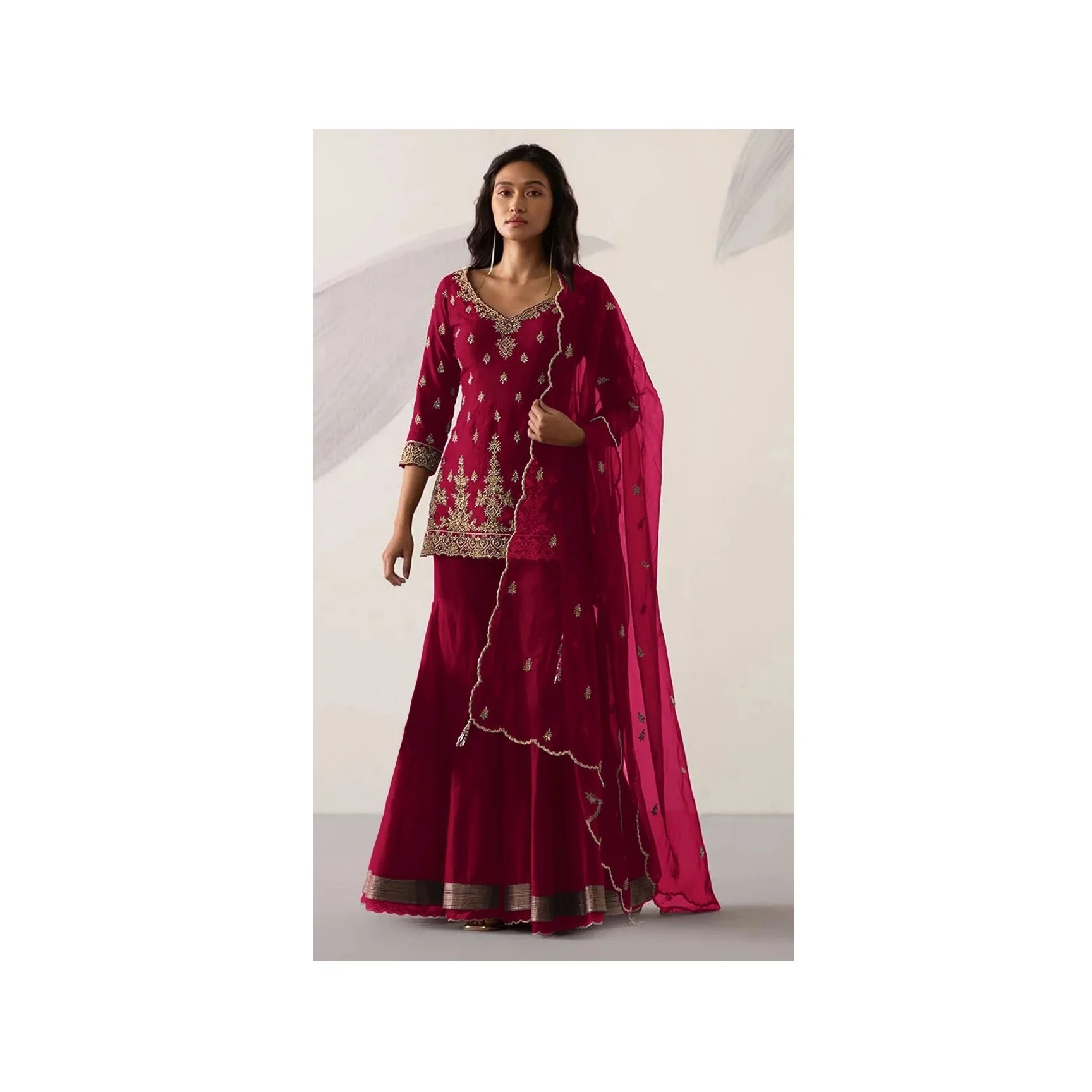 Hot Selling Indian and Pakistani Sharara Suit Georgette Embroidery Work Fancy Salwar Kameez Suit For Wedding Wear