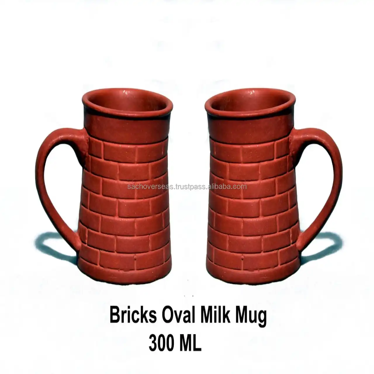 Non Toxic Reusable Brick Design Traditional Indian Brown Mitti Oval Shaped Clay Coffee Mugs For Drinking Tea Coffee Milk Juice