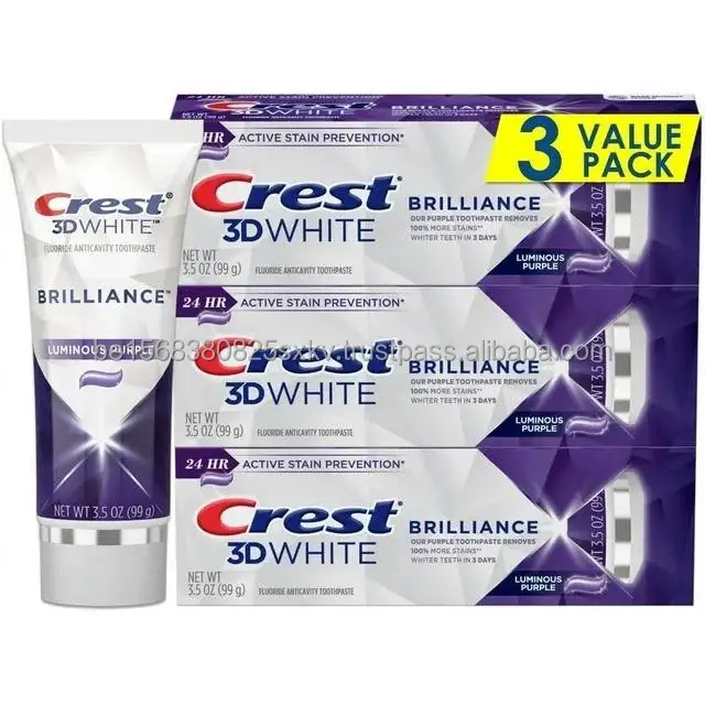 Crest3D White Brilliance Luminous Purple Teeth Whitening Toothpaste, 4.6 oz Pack of 3, Anticavity Fluoride Toothpaste