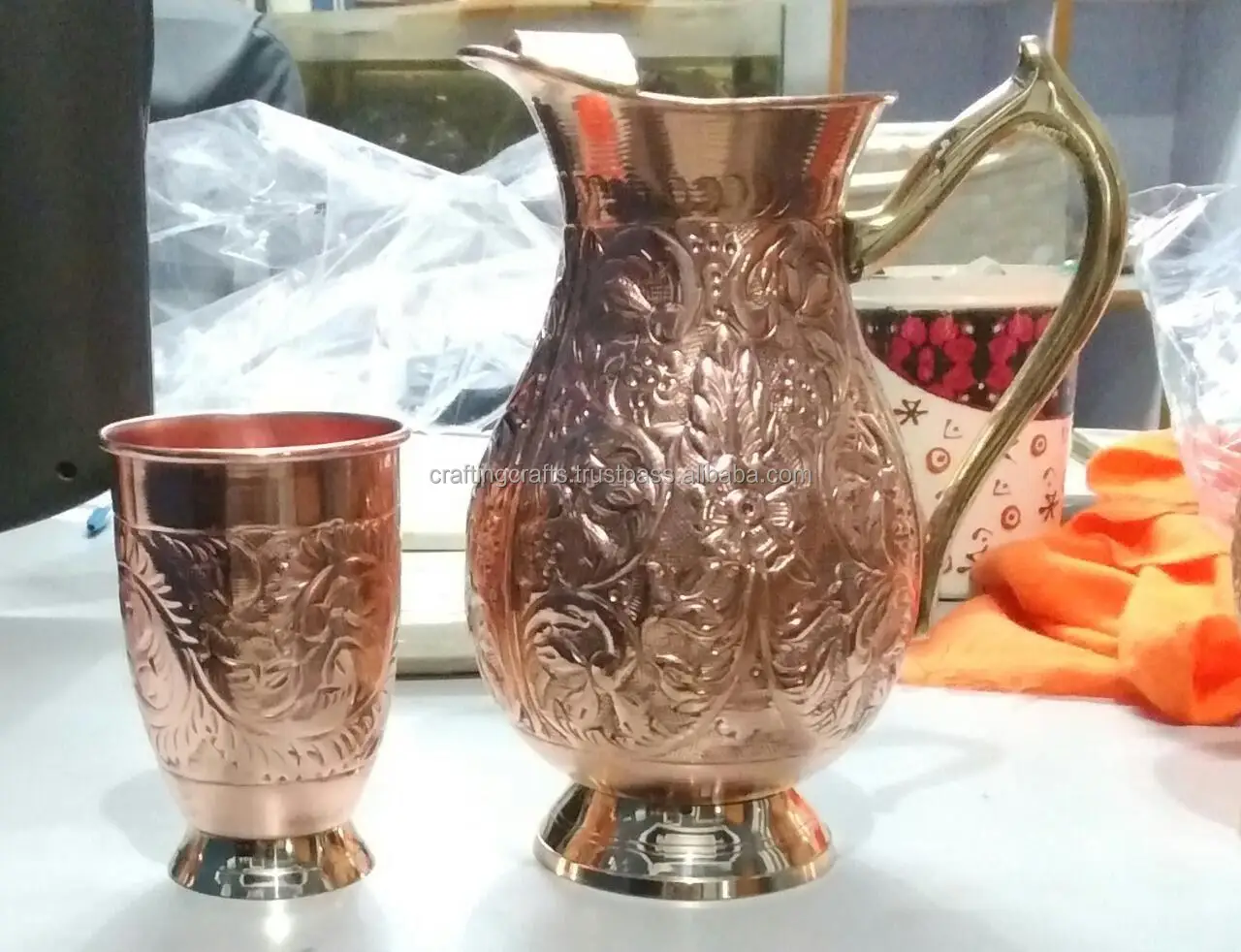 Handcrafted Hammered Copper Drinking Water Pitcher for Christmas Gift Sustainable Eco Friendly Drinkware Sale