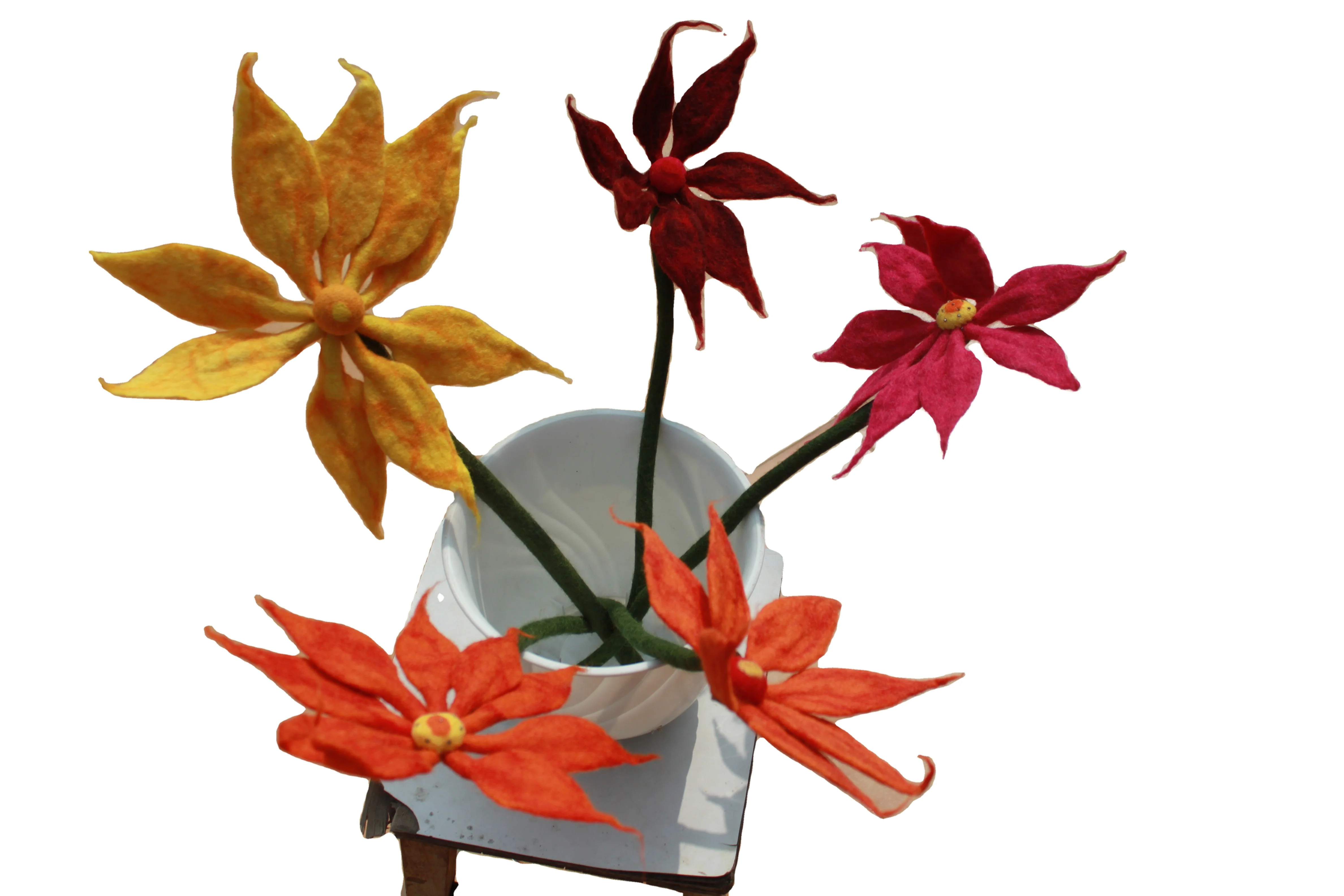 Handmade Nepali Felt Decorative Artificial Flower Fake Plants Wedding Bridle Bouquet Indoor Outdoor Home Kitchen Office Table