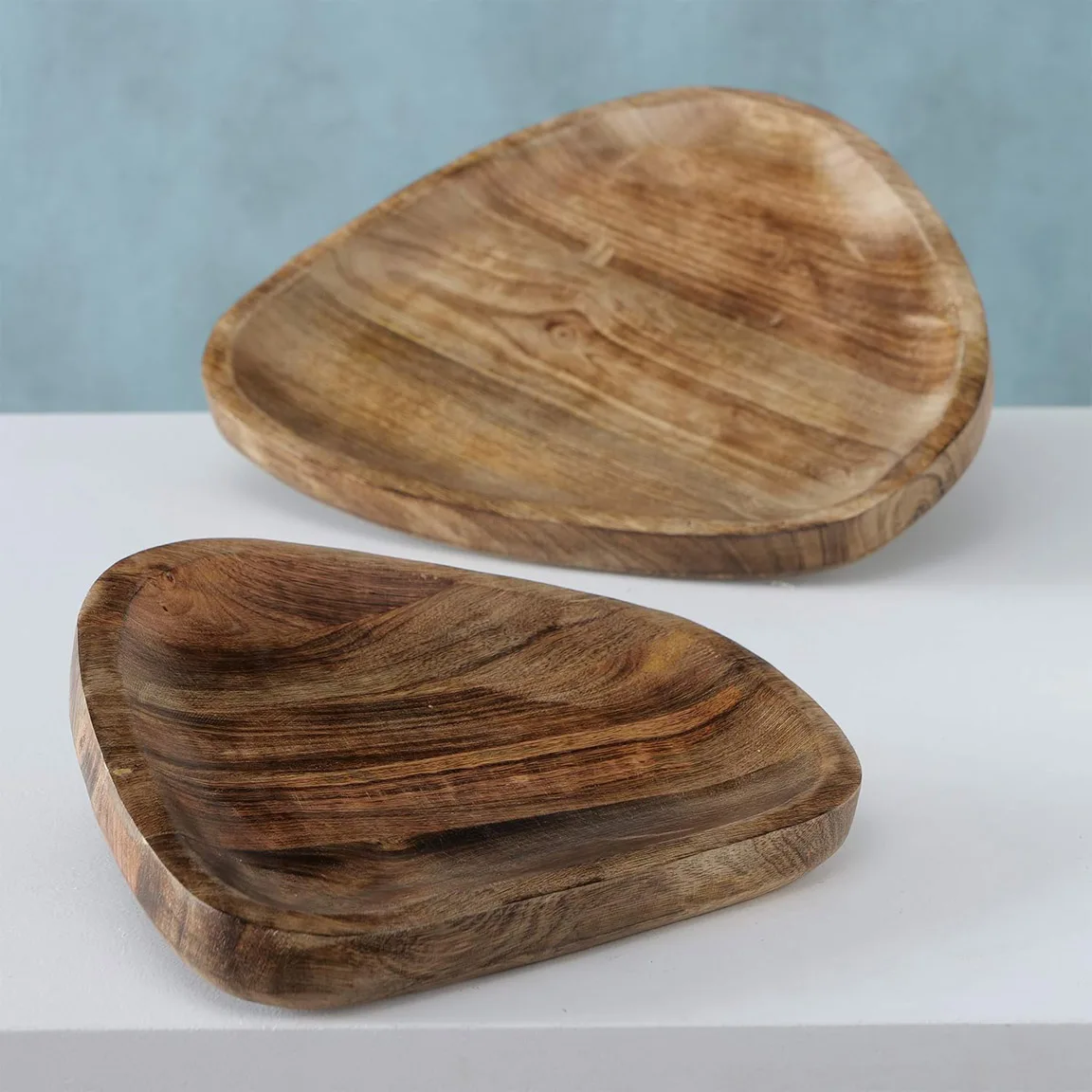 Mango Wood Serving Platters Set of 2 Fruit Snack Serving Wooden Plates Decorative Vanity Platter Tray Kitchen Bathroom Organizer