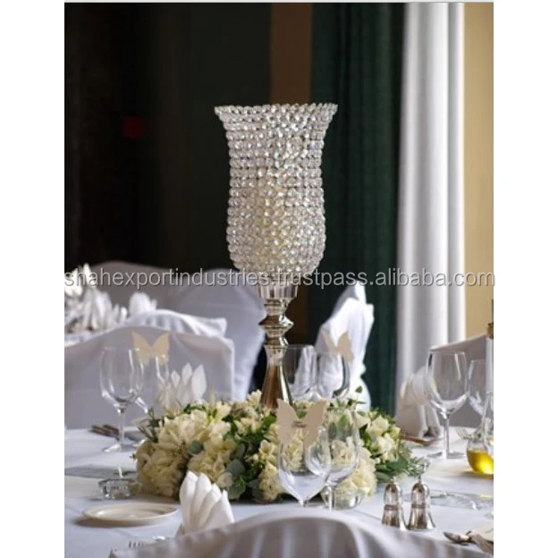Crystal Beaded Flower Vase Decorated Artificial Flowers Arrangement Wedding Centerpiece Tabletop Flower Vase