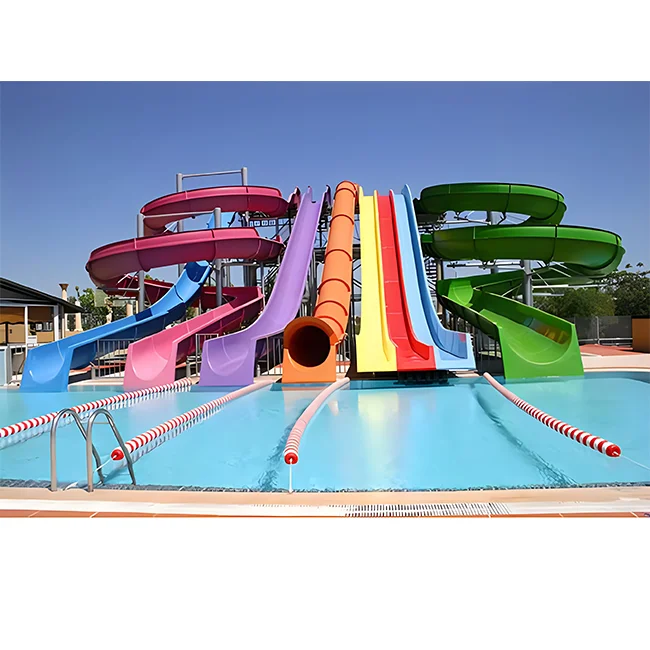 Water park, fiberglass equipment and large swimming pool, spiral water slide for sale