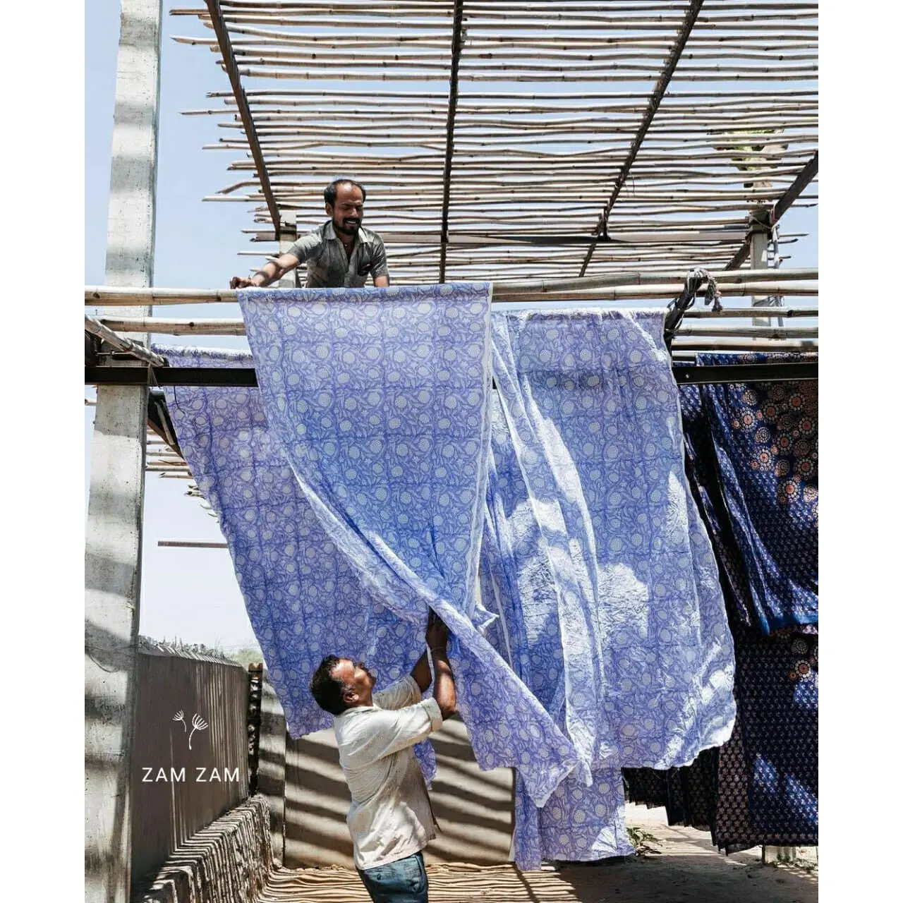 Tissu pur coton bleu imprimé цветочный fait Основной блок 10 ярдов Inde