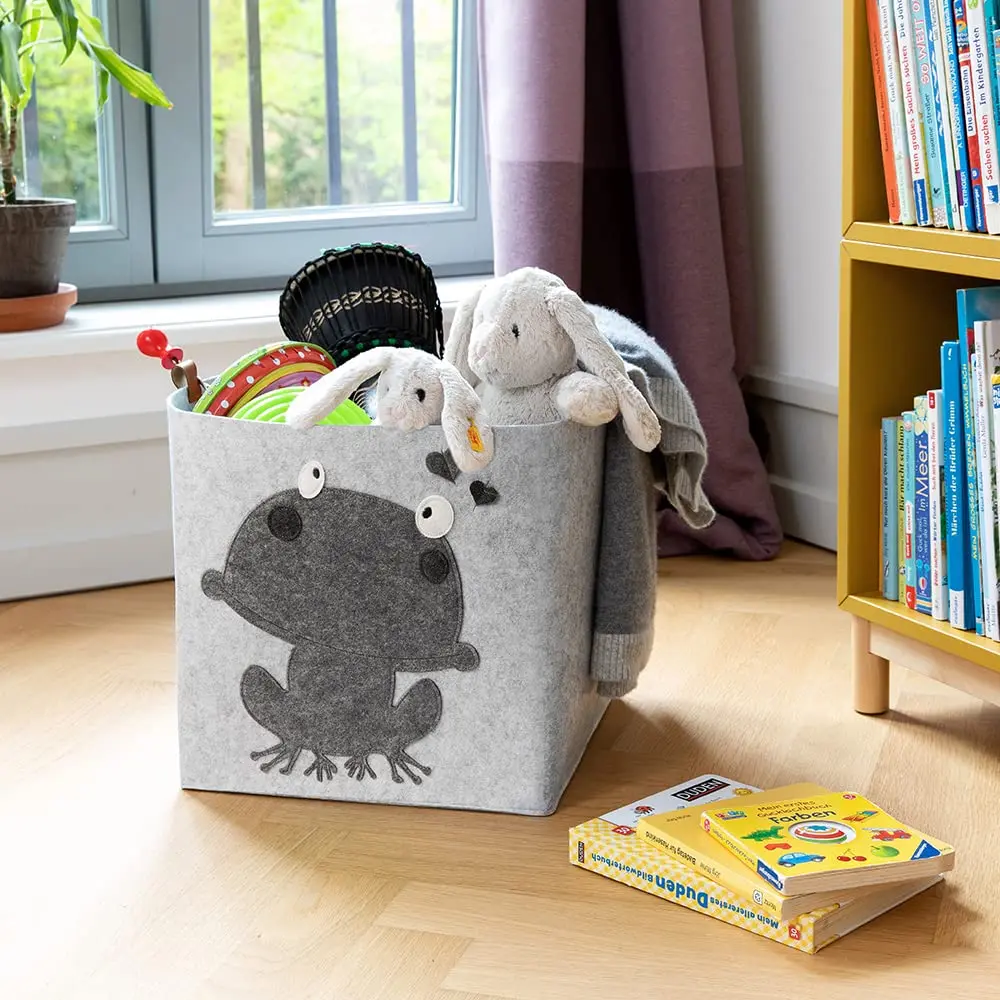 Upin 33cm frog cartoon Felt Eco Friendly Foldable Collapsible Fabric Cube Storage Box basket for children