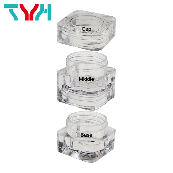 5ml PS Clear Transparent Square Cosmetics Makeup Colorful Stackable Jar Small Cosmetic Pot (BQ05-2)