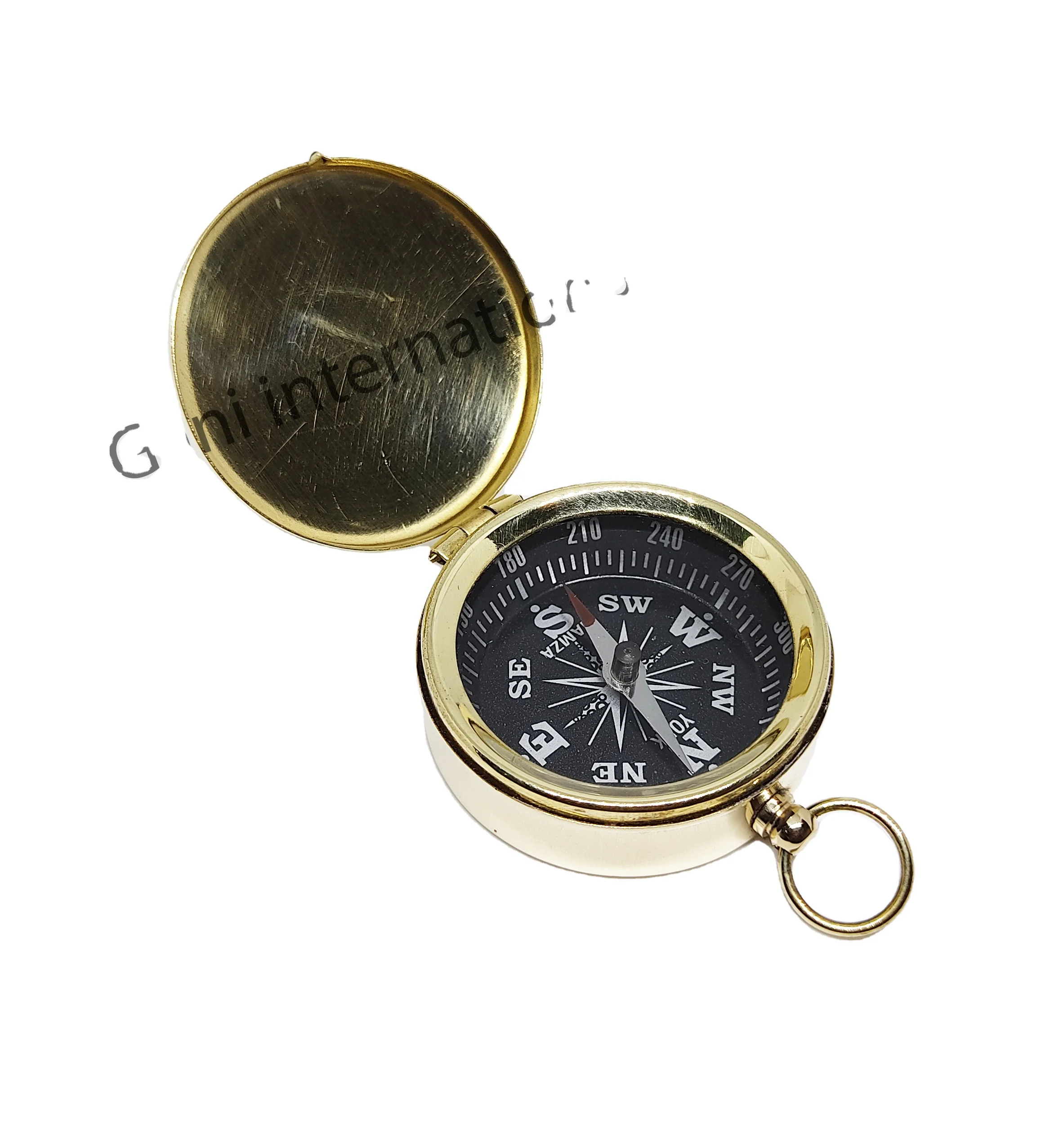 Nautical Brass flat Pocket Compass With Leather Case Anniversary Gift Engraved compass For Camping