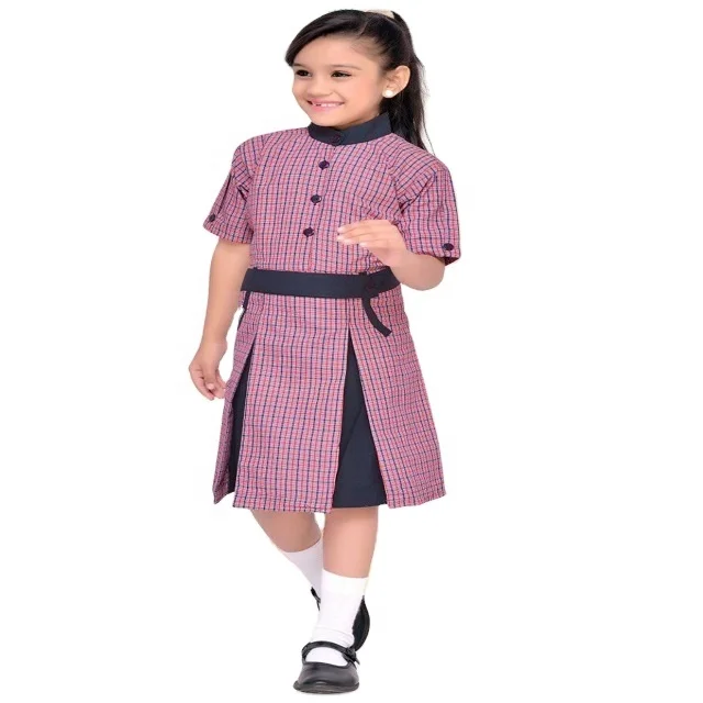 High Quality Tartan Checks Frock Dress for Girls Wholesale Primary School Uniform Sets with Short Sleeves Grade Quality Material