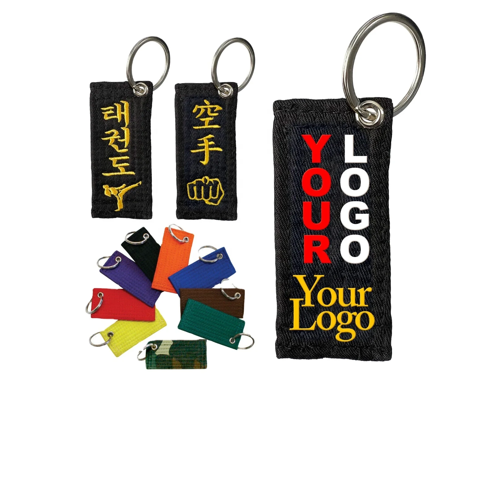 Cheap Wholesale Martial Arts Taekwondo/Karate Mini Belt Key Chains Accessory Custom Embroidery Martial Arts Belt Key Chain