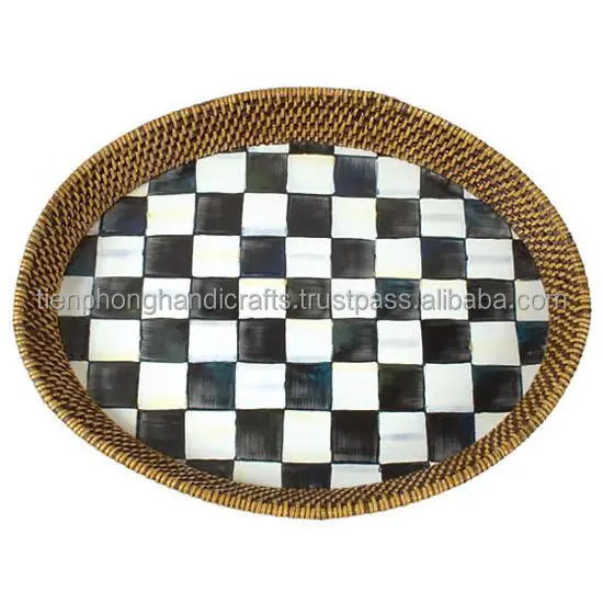 New collection SET Of 2 Rattan Tray With Mother Of pearl made in Vietnam Wholesale