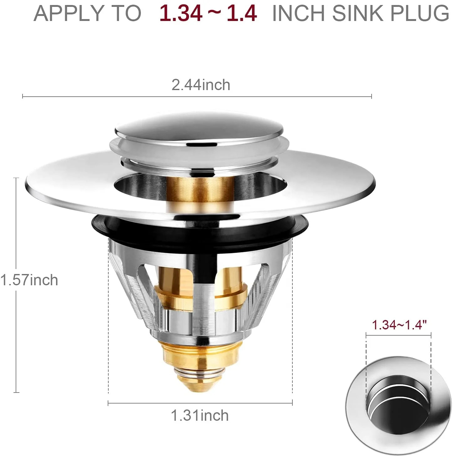 Gagal Upgrade Stainless Steel Bathroom Sink Stopper Anti-Clogging Basin Drain Stopper with Filter Basket Pop-up Plug