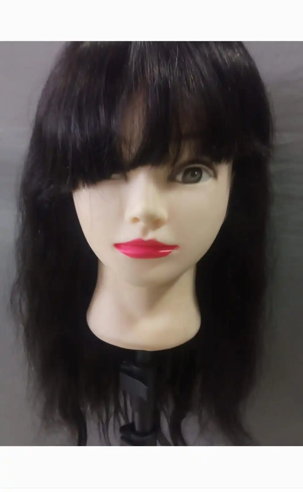 Groothandel Zwarte Lange Steil Haar Pruik Natuurlijke Goedkope Prijs Met Pony