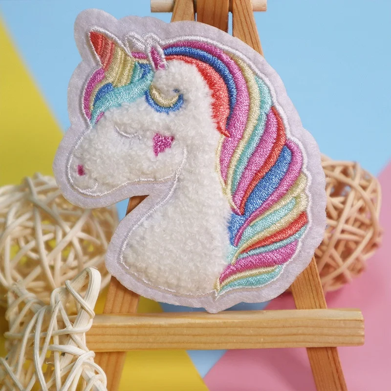Shenglan Cartoon Chenille Embroidery Patches Iron on Patches Colorful Unicorn Fabric Opp Bag Resin Sustainable Embroidered