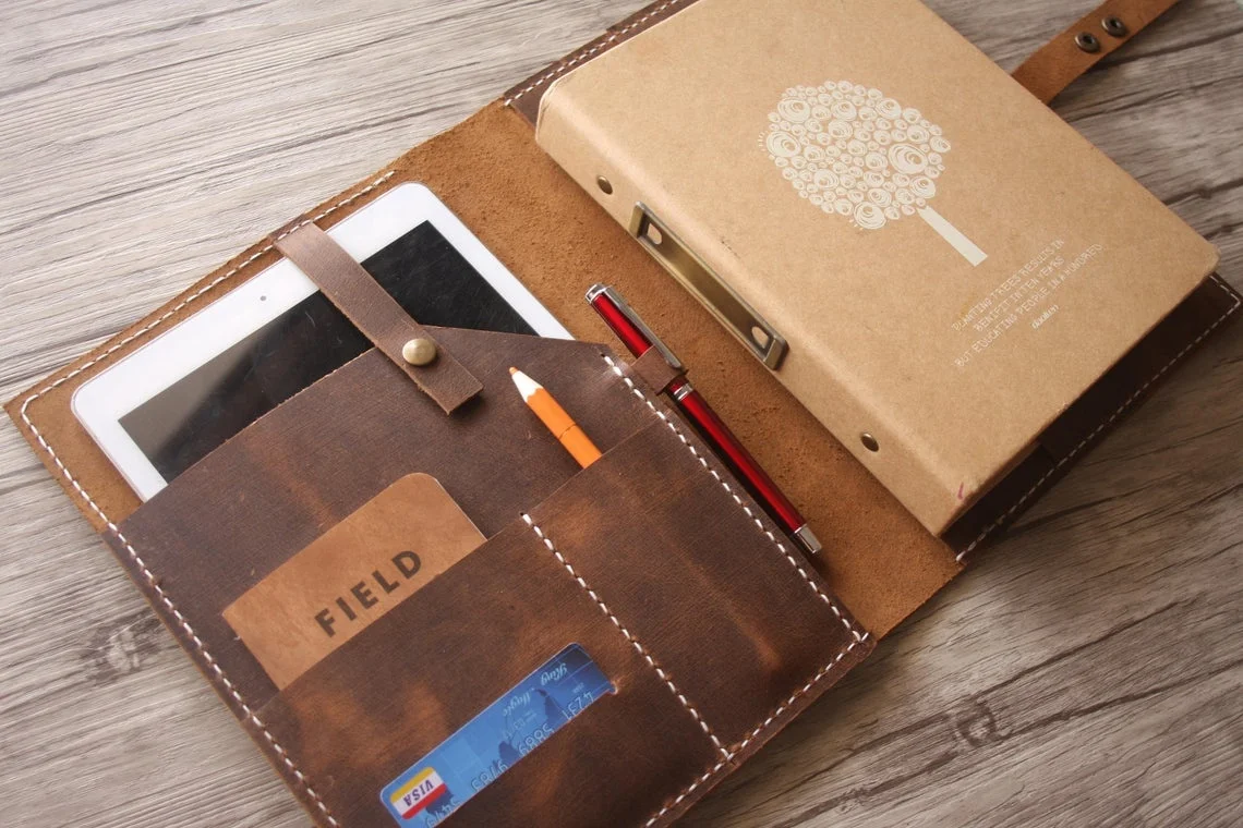 A4 Document Carrying Leather Portfolio, Travel Business File Holder Leather Folder For Travel Document Holder