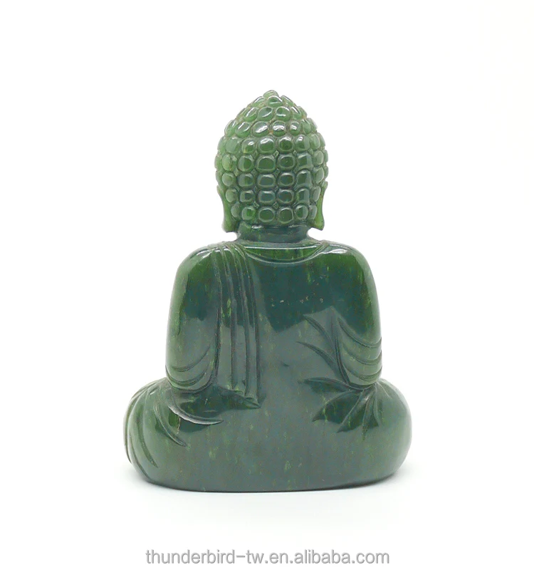 Hand made artwork natural gemstone  green jade Buddhism carvings Buddha original nephrite statue