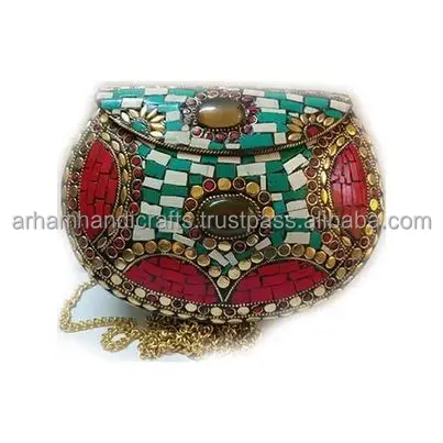 white mosaic metal clutch Handmade clutch purse best mobile holder handbag at affordable price by LUXURY CRAFTS