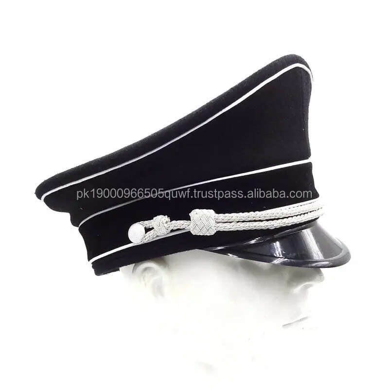 
Factory WWII German Elite Officer Wool Hat Officer Visor Cap Silver Cord Black Size 59 