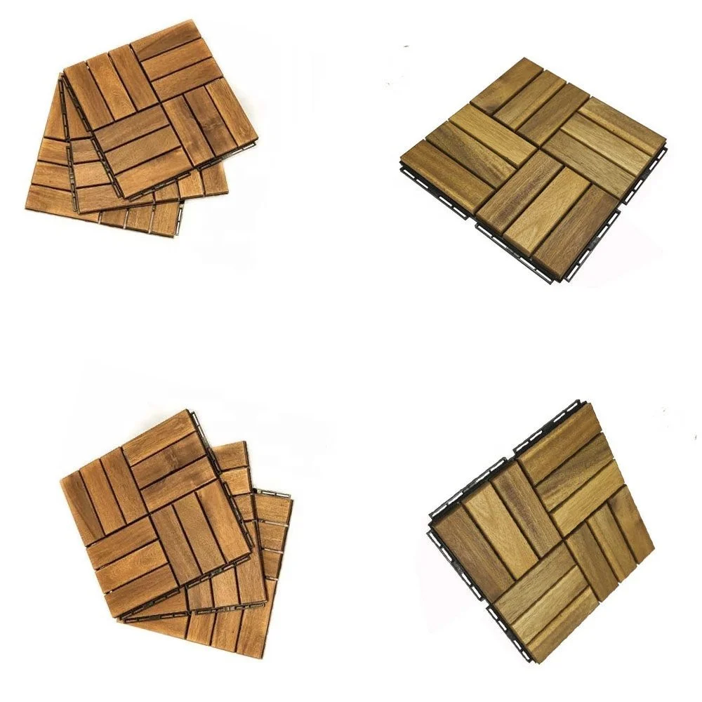 Acacia Wood Interlocking Deck Tiles, Plastic wood composite interlock deck tile or Plastic Decking Flooring Tiles B7045