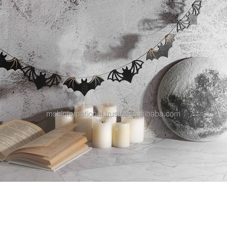 Halloween bat garland black bat wood garland Wooden Bead Garland Wood Tassels Rustic ornaments