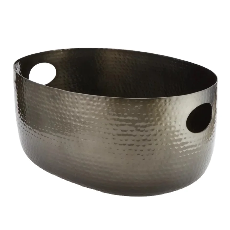 Best Price Craftsman Black Aluminum Large Oval Beverage Tub with Hammered Finished for Champagne Beer Wine Storage Bar Hotel