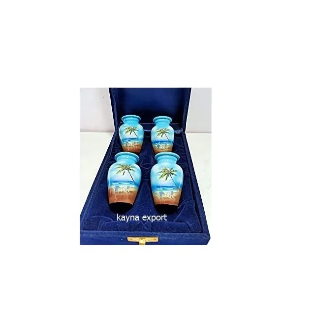 Beautiful Ocean View Printed Keepsake Urn New Classic Metal Mini With Sticker Beach and Chair Finished for Funeral Use