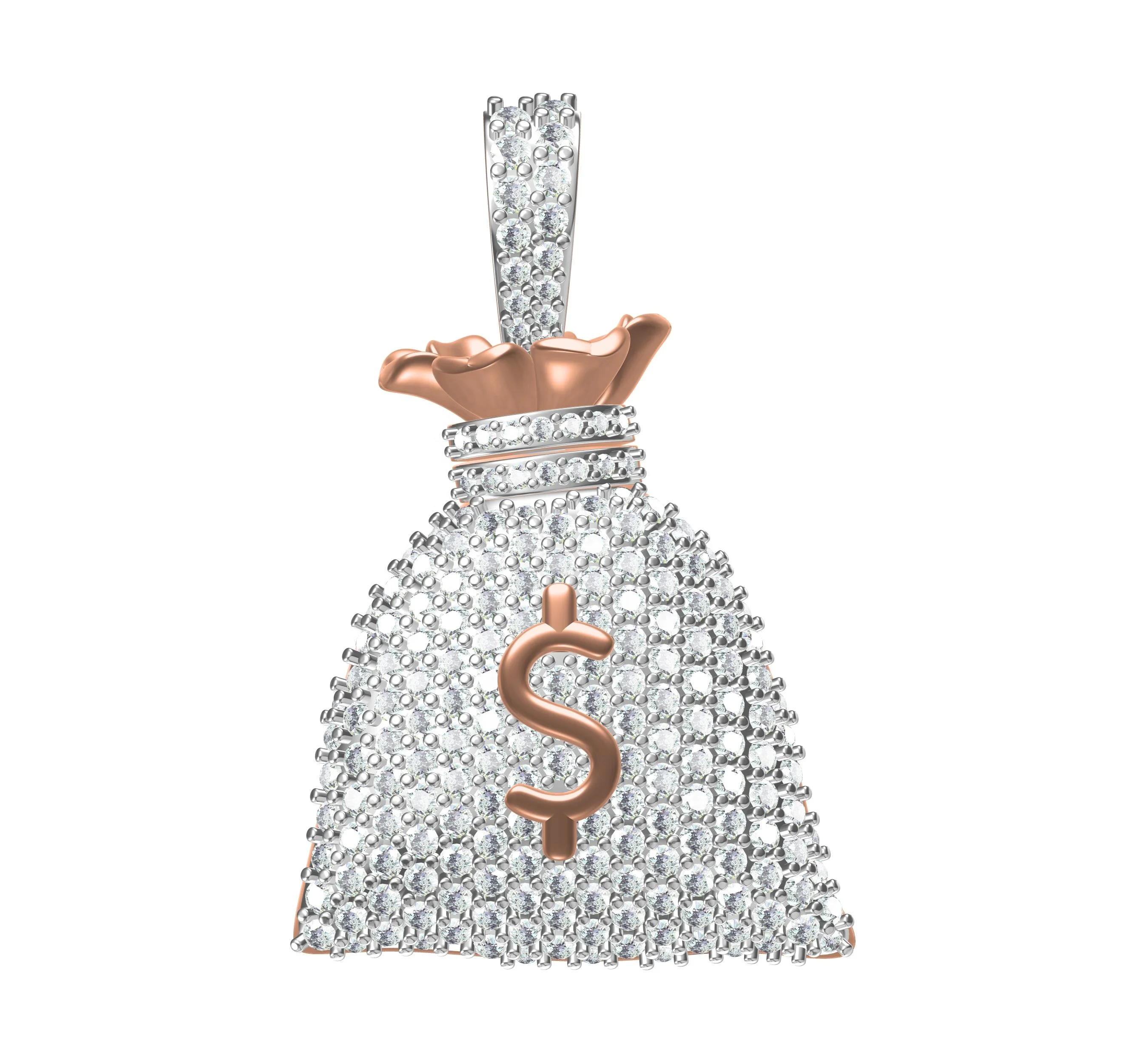 Dollar Money Bag Diamond Pendant at the Best Wholesale Factory Price in 10kt Yellow Rose Gold and Real Precious Diamond