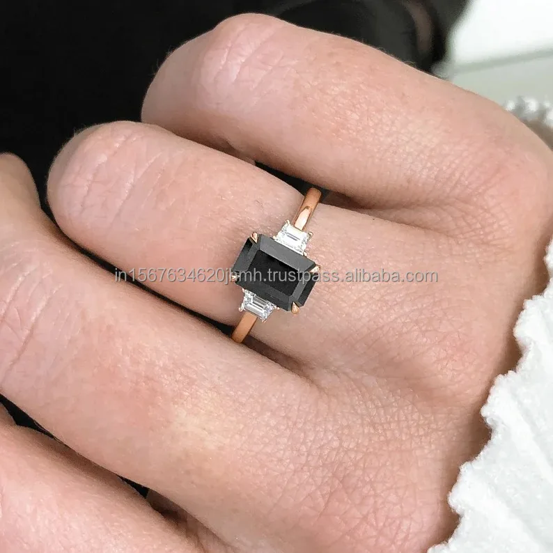 Half Eternity Black Ring Natural Diamond for Women Engagement Band Diamond Ring,14k Rose Gold Black Stackable Ring Jewelry