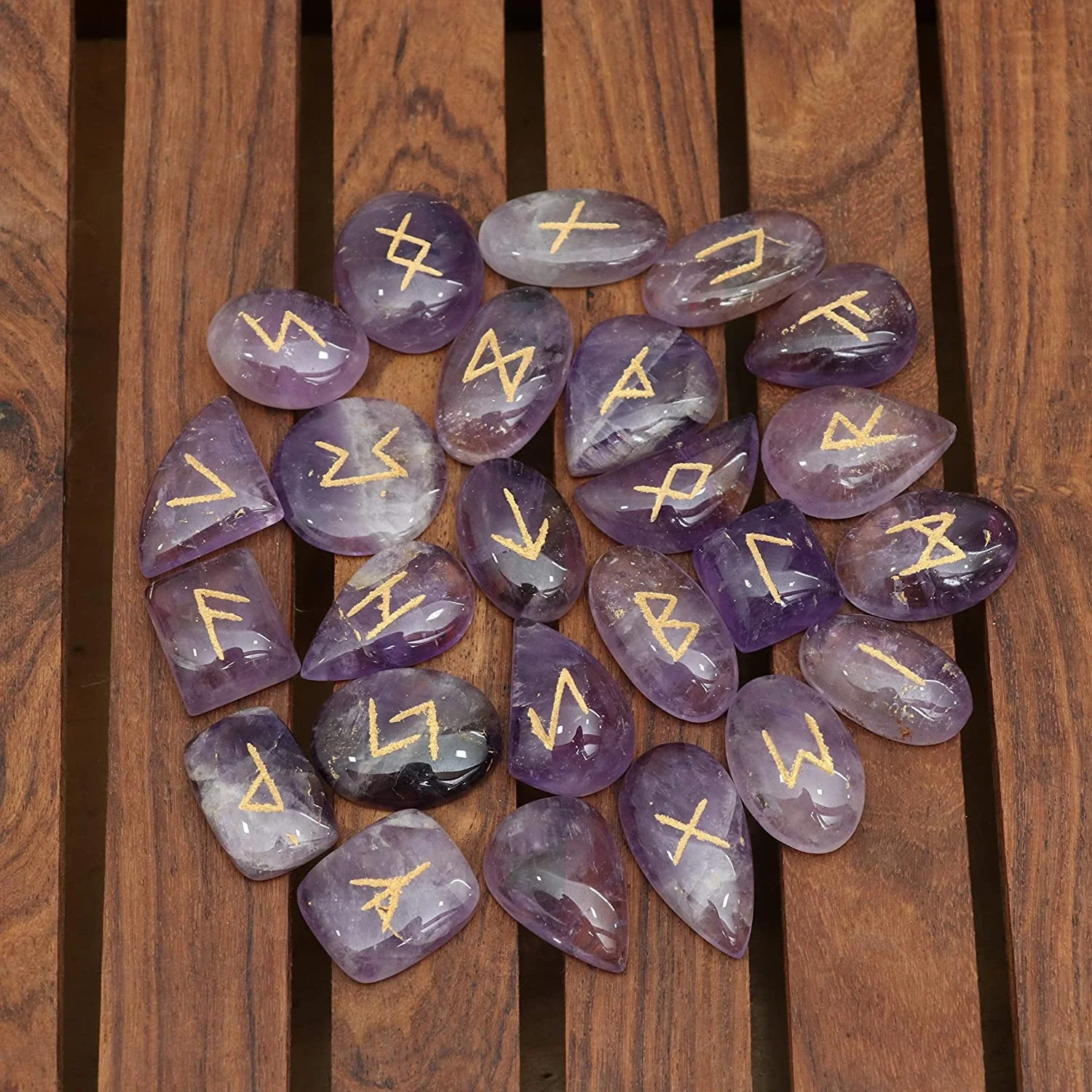 Drop Rune Stones Set Polished Witches Crystal with Engraved Elder Futhark Runic Alphabet for Pagan Lettering Viking Runes