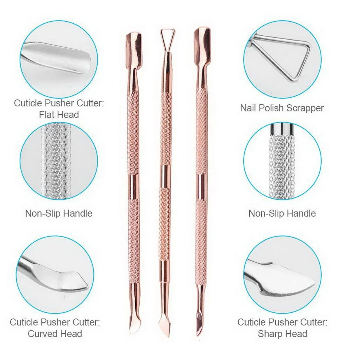 3pcs Gold Cuticle Peeler Scraper Remove Gel Nail Polish and Cuticle Pusher and Spoon Nail Cleaner Durable Pedicure Manicure Tool