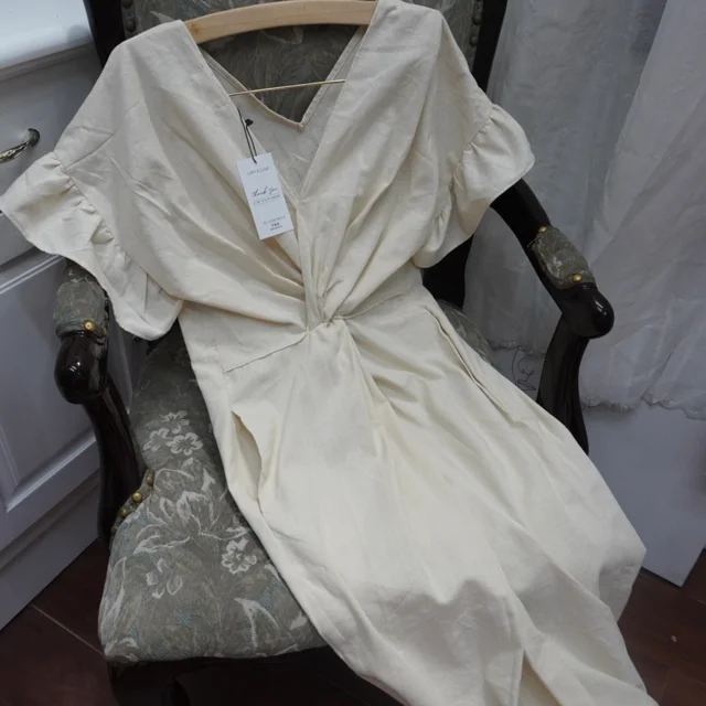 Linen Clothes Linen Dress Cotton With Knots And Ruffles Sleeves Elegant Dresses For Women Natural Midi Loose  From Vietnam