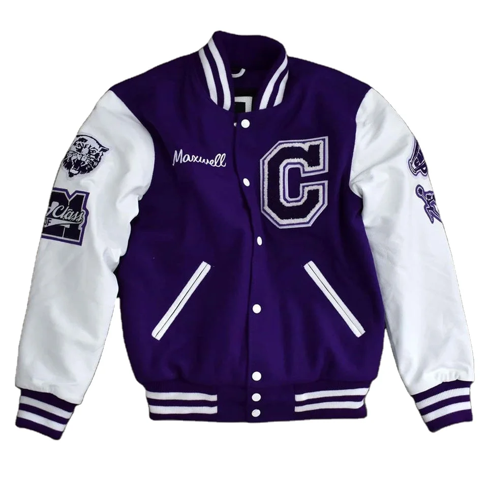Custom wholesale chenille embroidery leather sleeves baseball bomber Letterman jacket