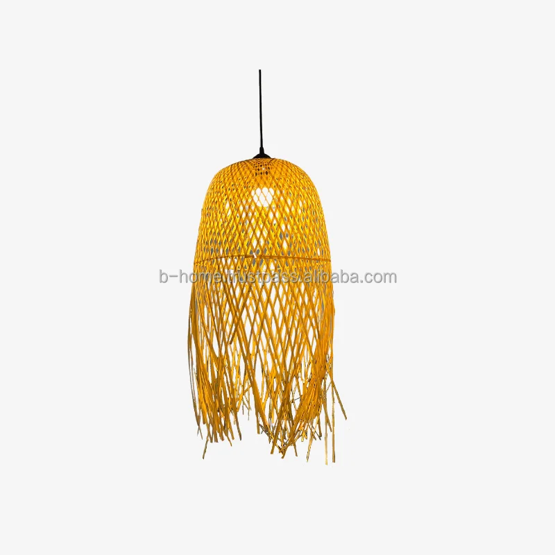 Pendant Light Hanging Lights  Boho Dimmable, Bamboo handicraft Lamp Shade, Plug in Ceiling Light Fixture for Living Room Bedroom