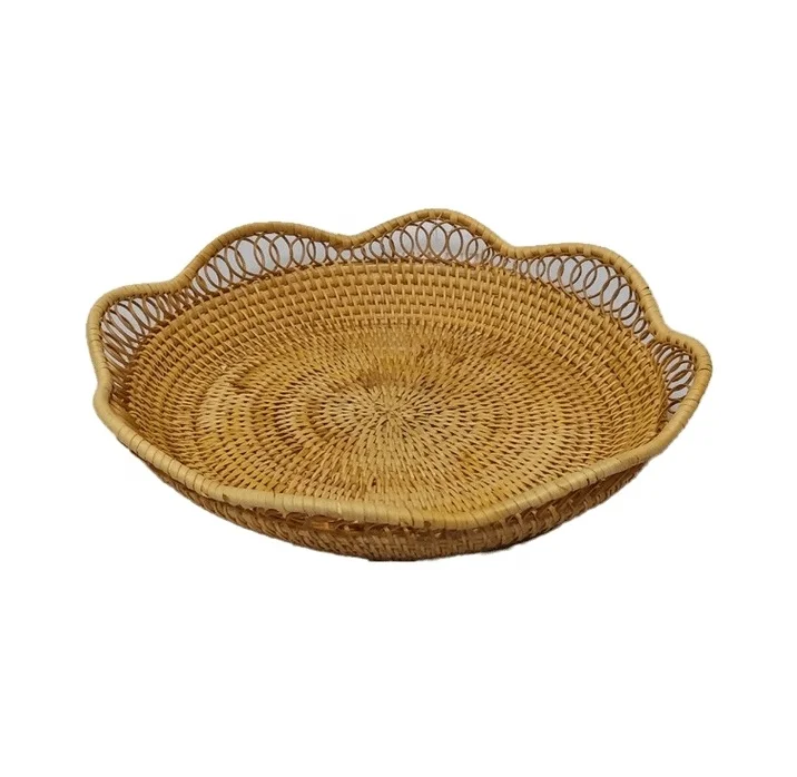 Vietnam Manufacture Natural Net Zero round Wicker Tray Table for Home Fruit Bread Kitchen Storage and Gift Straw Tray