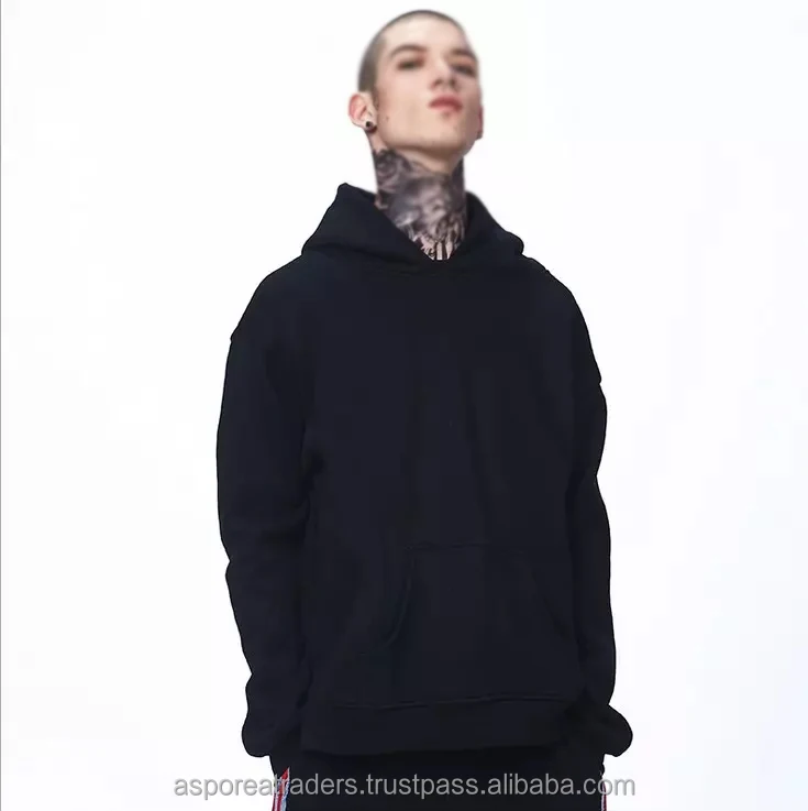 Men Heavyweight Oversize Plain Hoodies Custom Logo Streetwear Cotton Drop Shoulder Pullover Street Style Hoodies