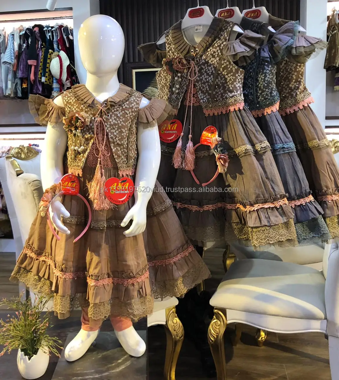 amazing design new style fancy design dress chicken koti frock with fancy hairband