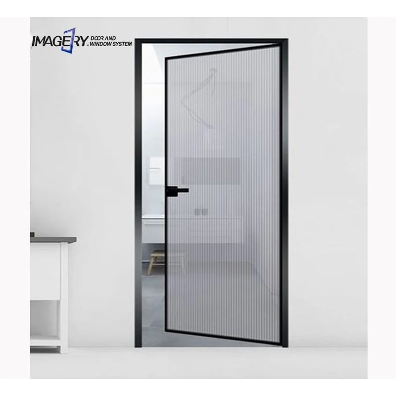 Imagery new product aluminum tempered glass narrow frame casement door bathroom door toilet door