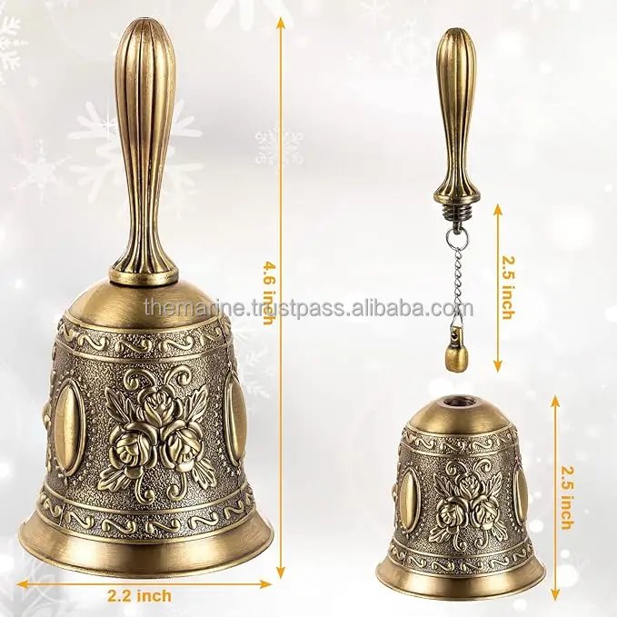 Wholesale 4.5 Inch Large Brass Bell Antique 3-Pack Loud Ringing Hand Calling Bells Indoor Outdoor Gifts Crafts Souvenirs
