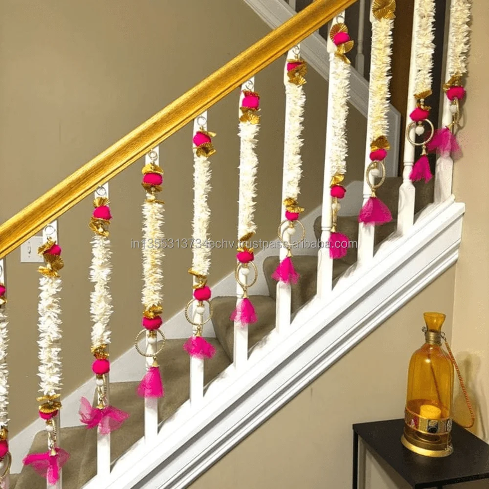 Colorful Jasmine Garland Decorative Staircase Strings Indian Wedding Festive Diwali Decor Event Housewarming Party Home Decor